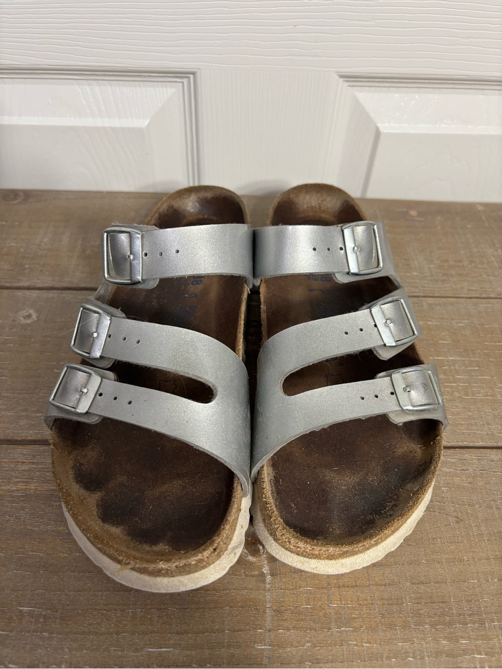 Birkenstock Triple-Buckle Silver Three-Strap Sandals